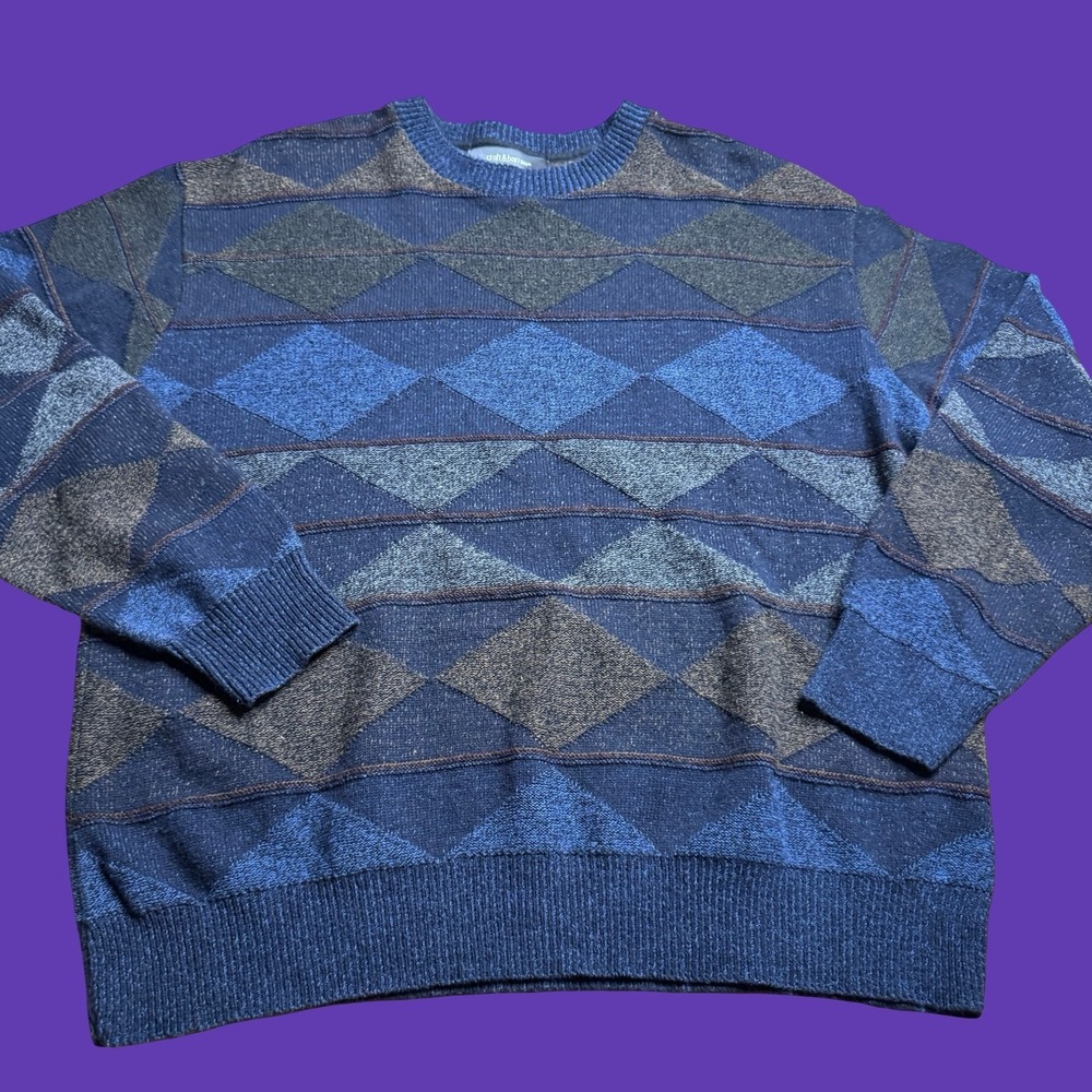 Croft & Barrow Argyle Geometric Knit Sweater XL Top Casual Blue Brown